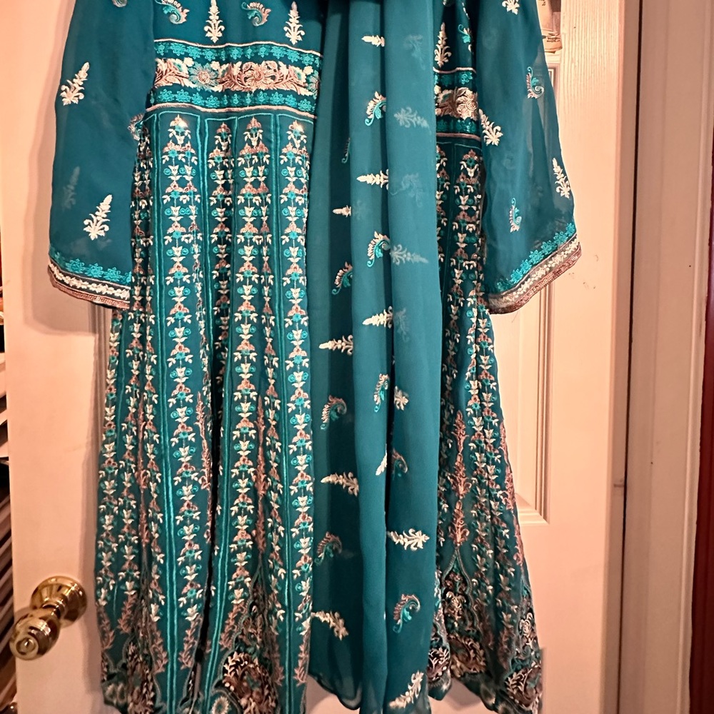 Fully embroidered and Beautiful dress with matching scarf.